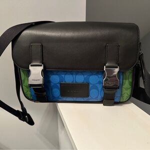 Coach Outlet Track Crossbody in Blocked Signature Canvas - Men's Bags Blue C9839